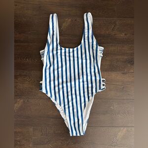 Rare cut out vertical stripe nautical one piece